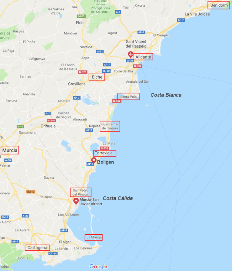 Kort over Costa Blanca